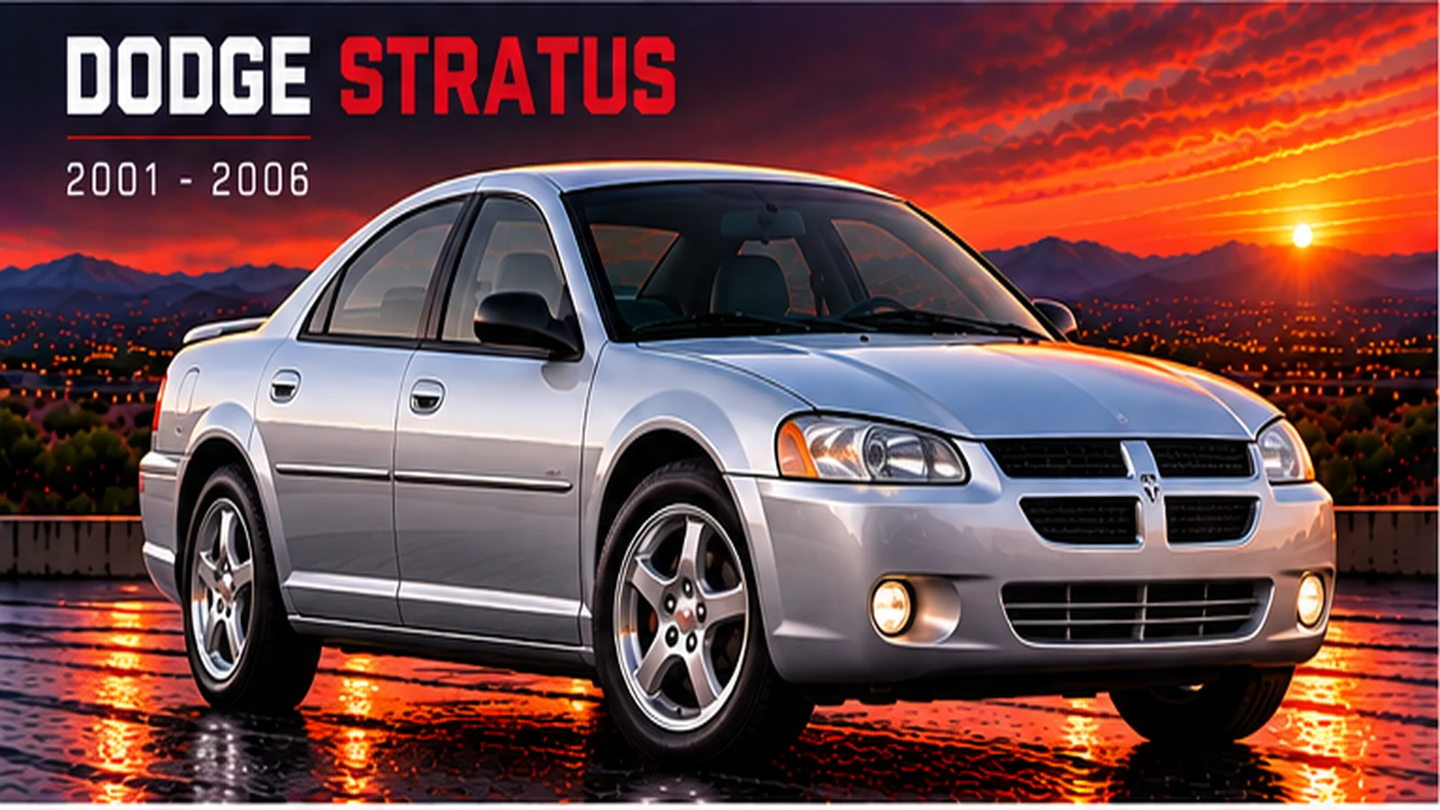 AI-generated editorial illustration: 2001–2006 (JR sedan / ST-22 coupe) (Stratus)