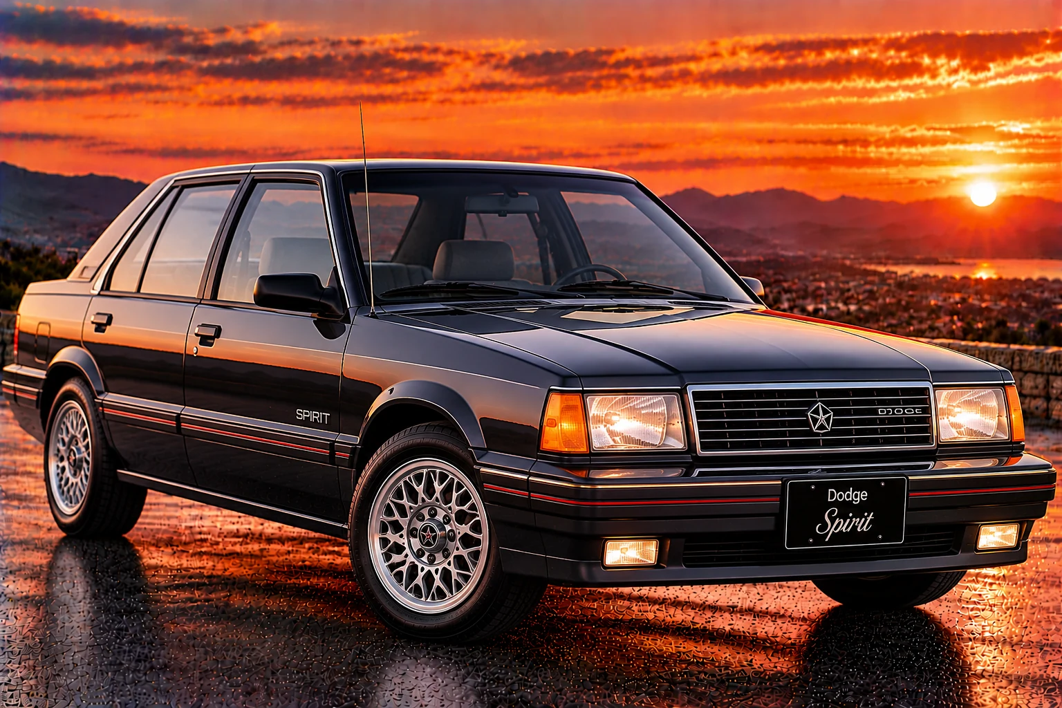 Dodge Spirit (1989–1995) four-door sedan, front three-quarter view