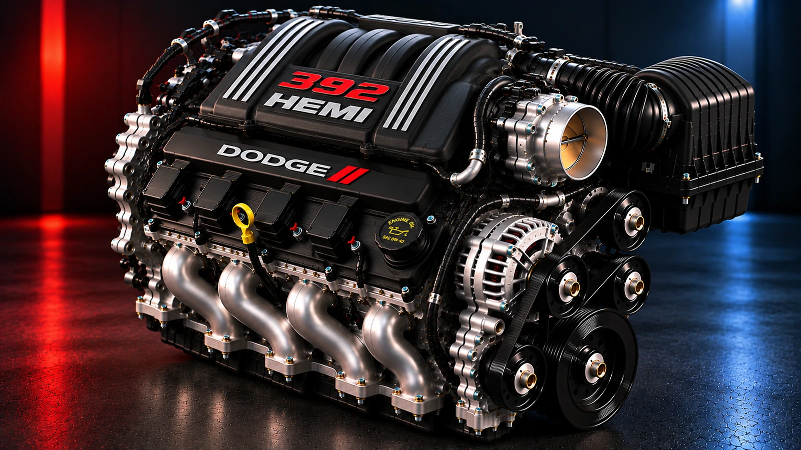AI-generated editorial illustration: 6.4L 392 HEMI V8 (2015–2023 Charger) (2015 Charger | 2023 Charger)