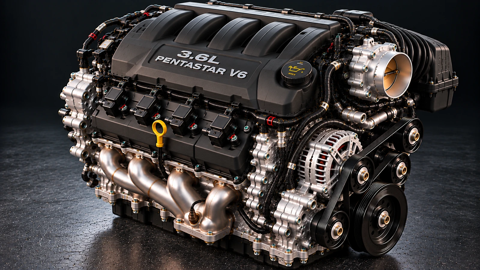 AI-generated editorial illustration: 3.6L Pentastar V6 (2023 Challenger) (2023 Challenger)