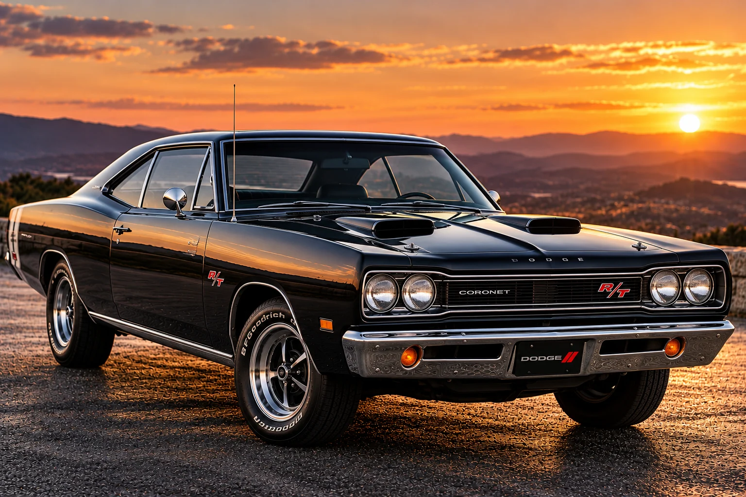 1969 Dodge Coronet R/T two-door muscle coupe, front three-quarter view