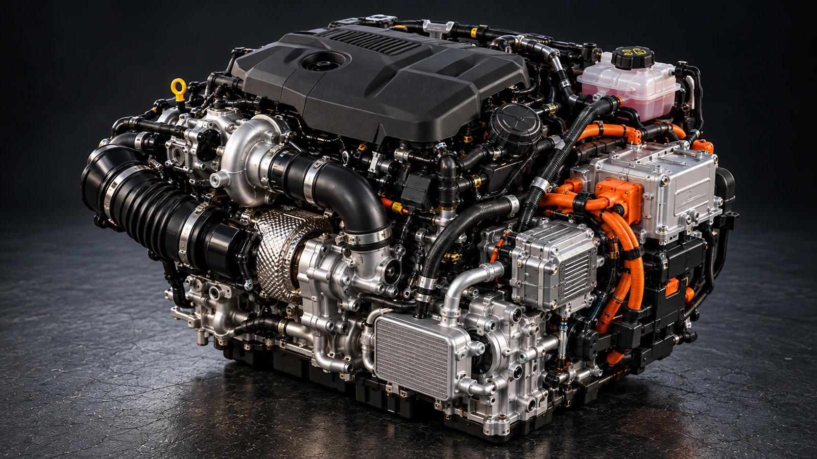 AI-generated editorial illustration: 1.3L Turbo PHEV system (2024 Hornet)
