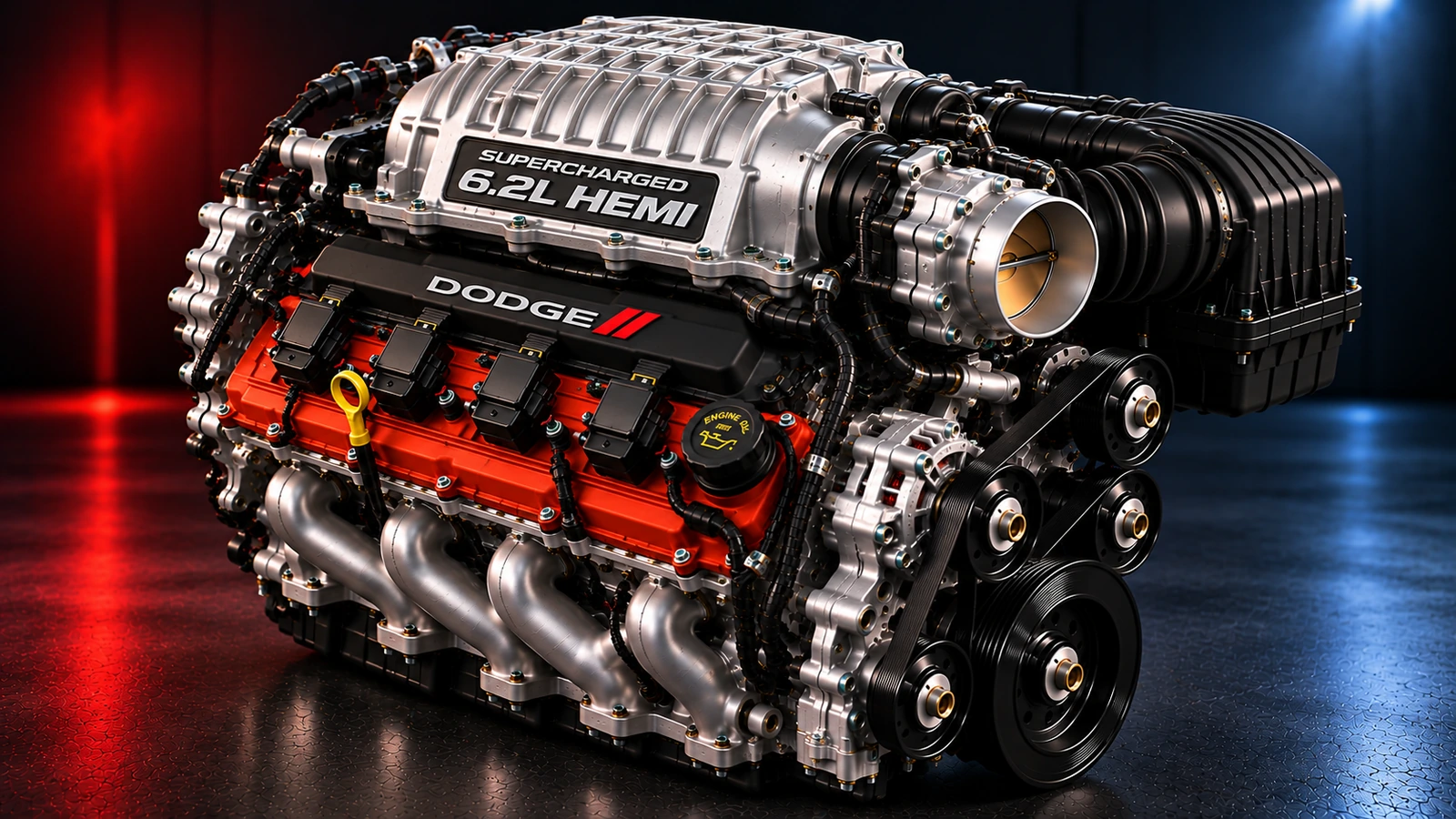 AI-generated editorial illustration: 6.2L Supercharged HEMI V8 (2015 Charger) (2015 Charger)