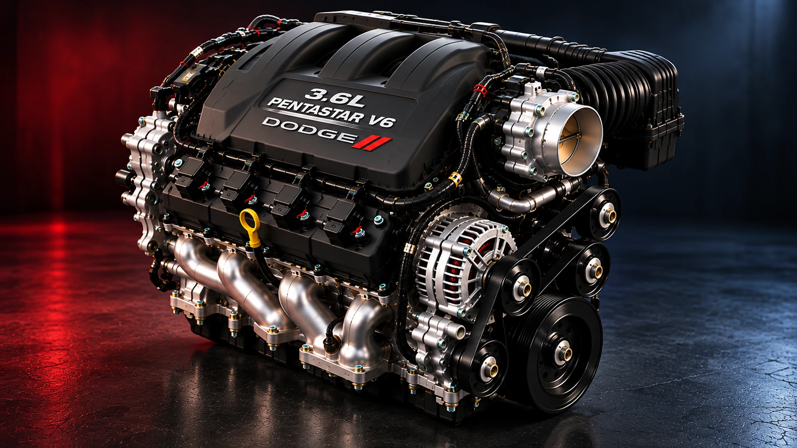 AI-generated editorial illustration: 3.6L Pentastar V6 (2023 Charger, 300 hp) (2023 Charger)