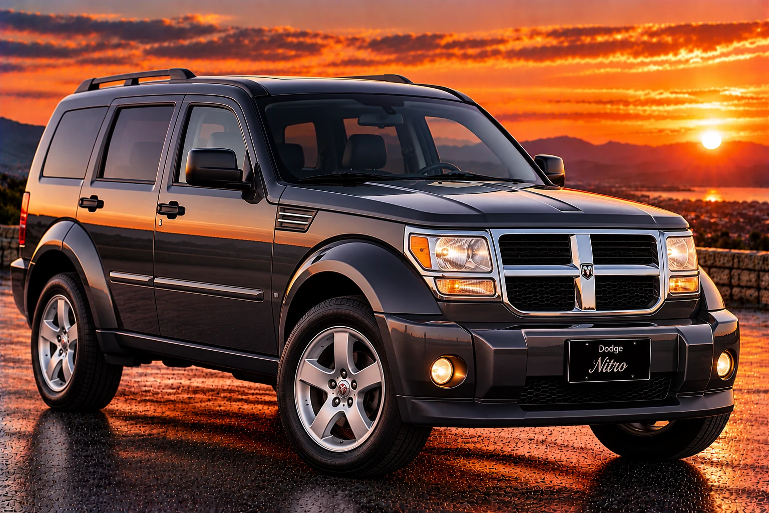 Dodge Nitro (2007–2012), charcoal SUV, front three-quarter view
