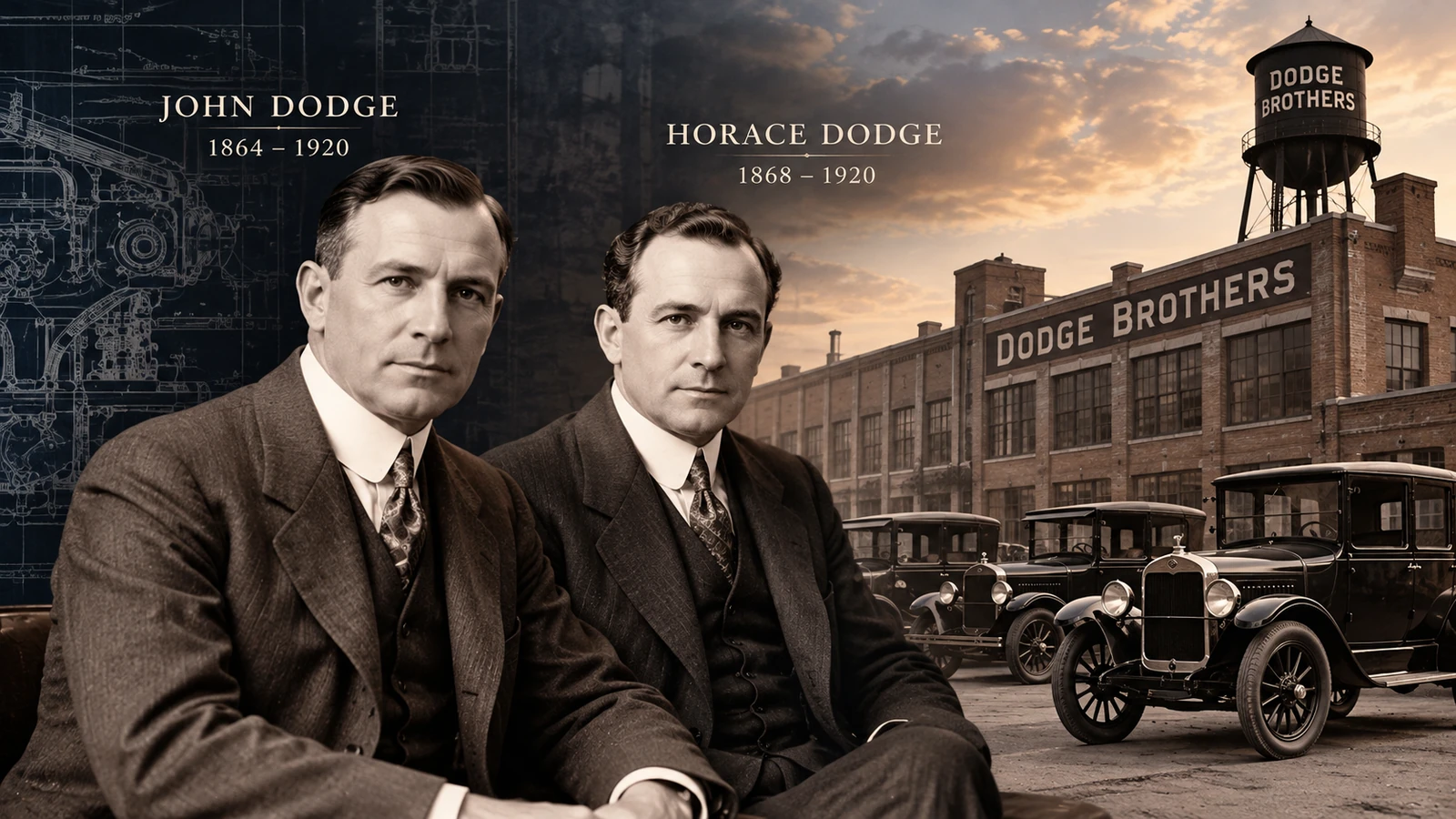 AI-generated editorial illustration: Deaths of John and Horace Dodge (Timeline)