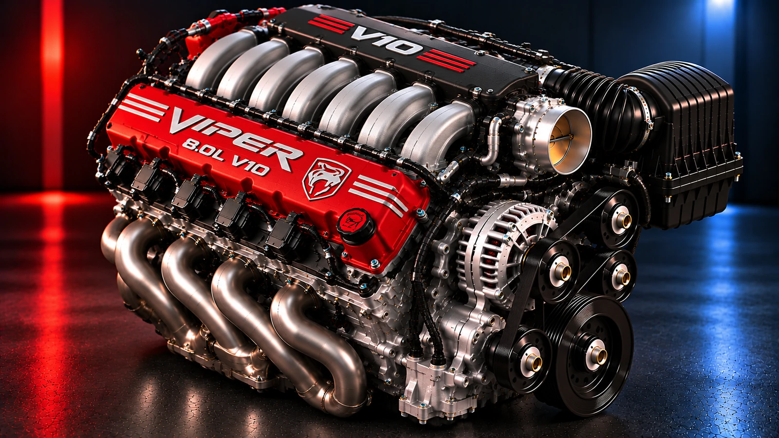 AI-generated editorial illustration: 8.0L V10 (1992 Viper)