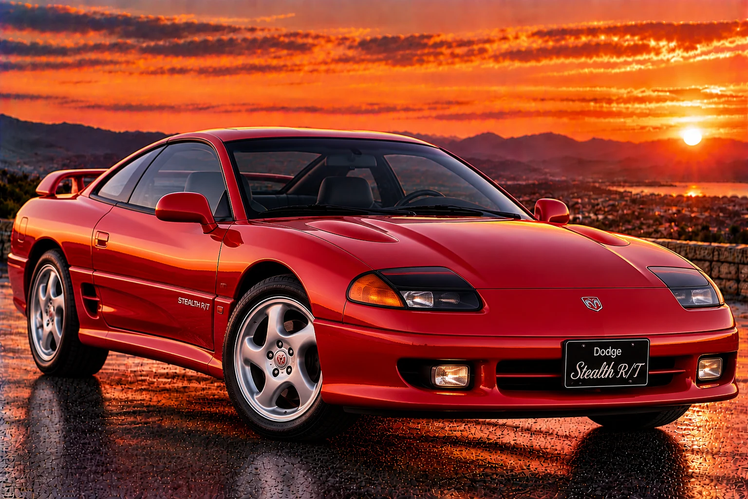 Dodge Stealth R/T (1991–1996) sports coupe, red, front three-quarter view