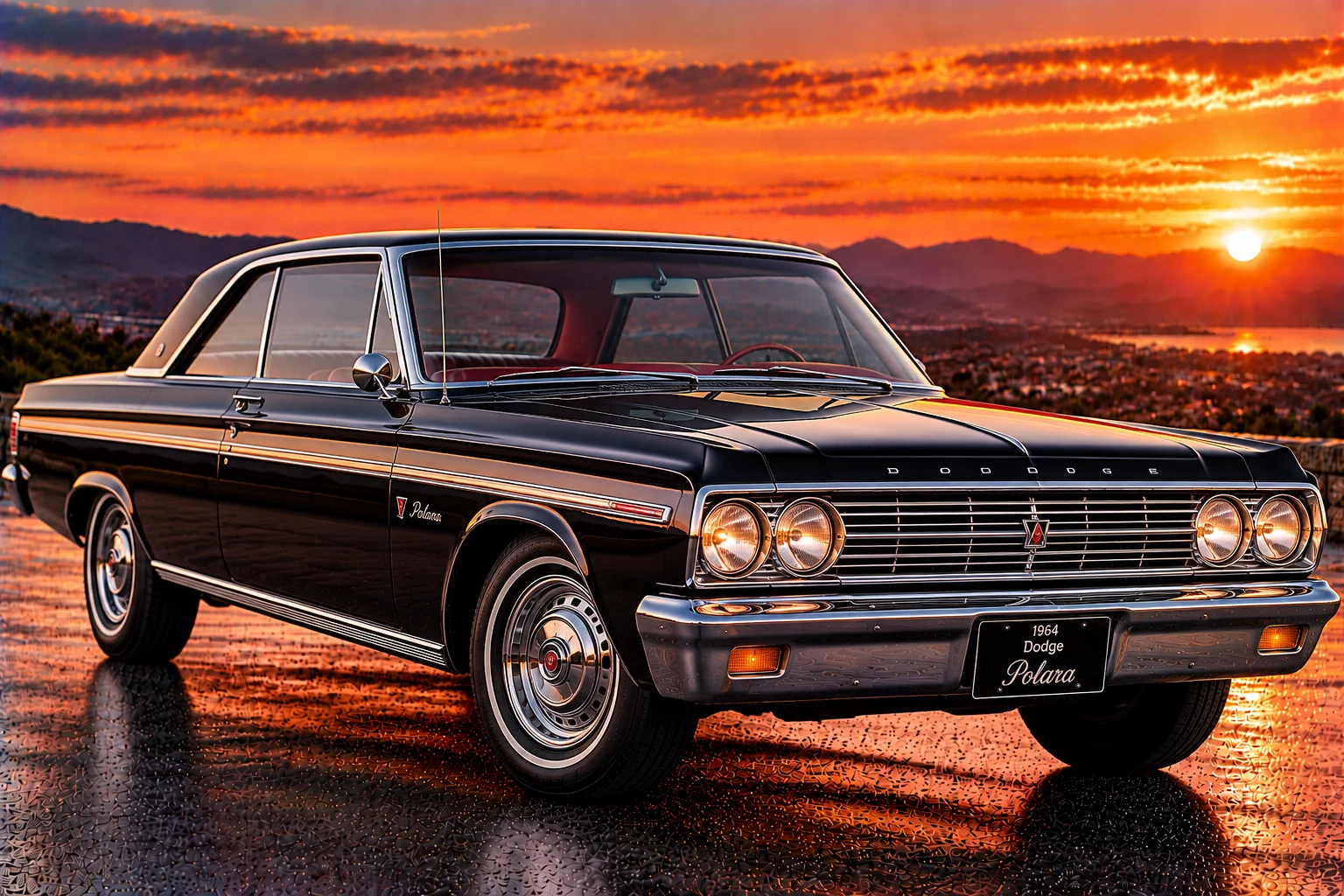 1964 Dodge Polara two-door hardtop, black, front three-quarter view