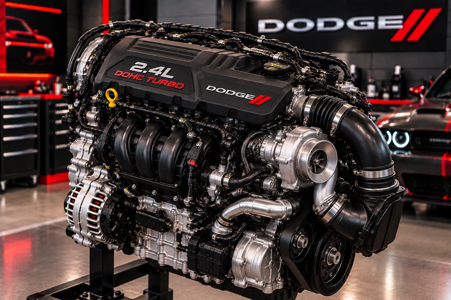 Illustrative 2.4L DOHC Turbo four-cylinder engine studio rendering