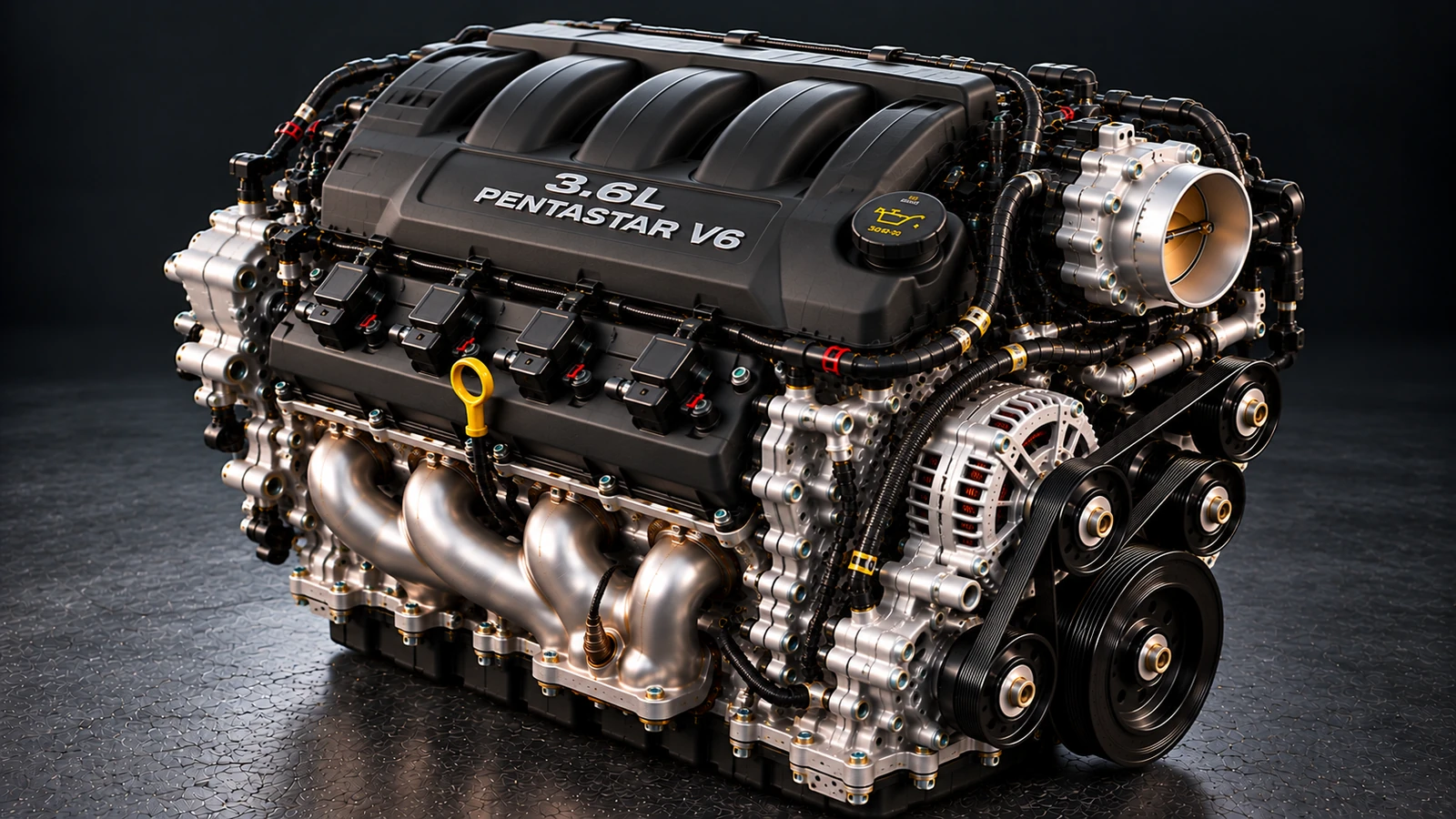 AI-generated editorial illustration: 3.6L Pentastar V6 (2015 Charger) (2015 Charger)