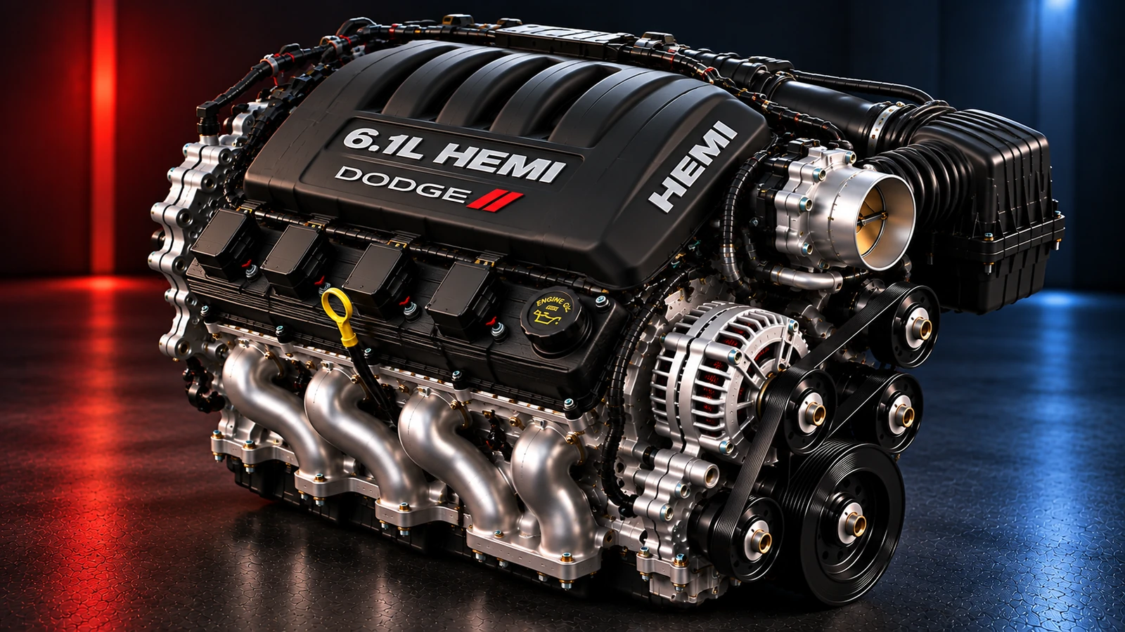 AI-generated editorial illustration: 6.1L HEMI V8 (2009 Challenger)