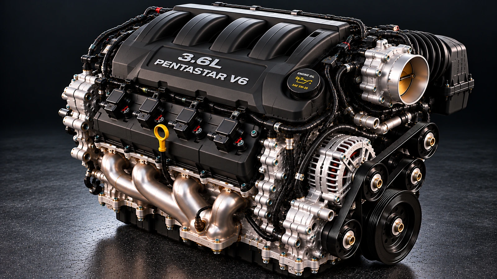 AI-generated editorial illustration: 3.6L Pentastar V6 (2023 Charger, 292 hp) (2023 Charger)